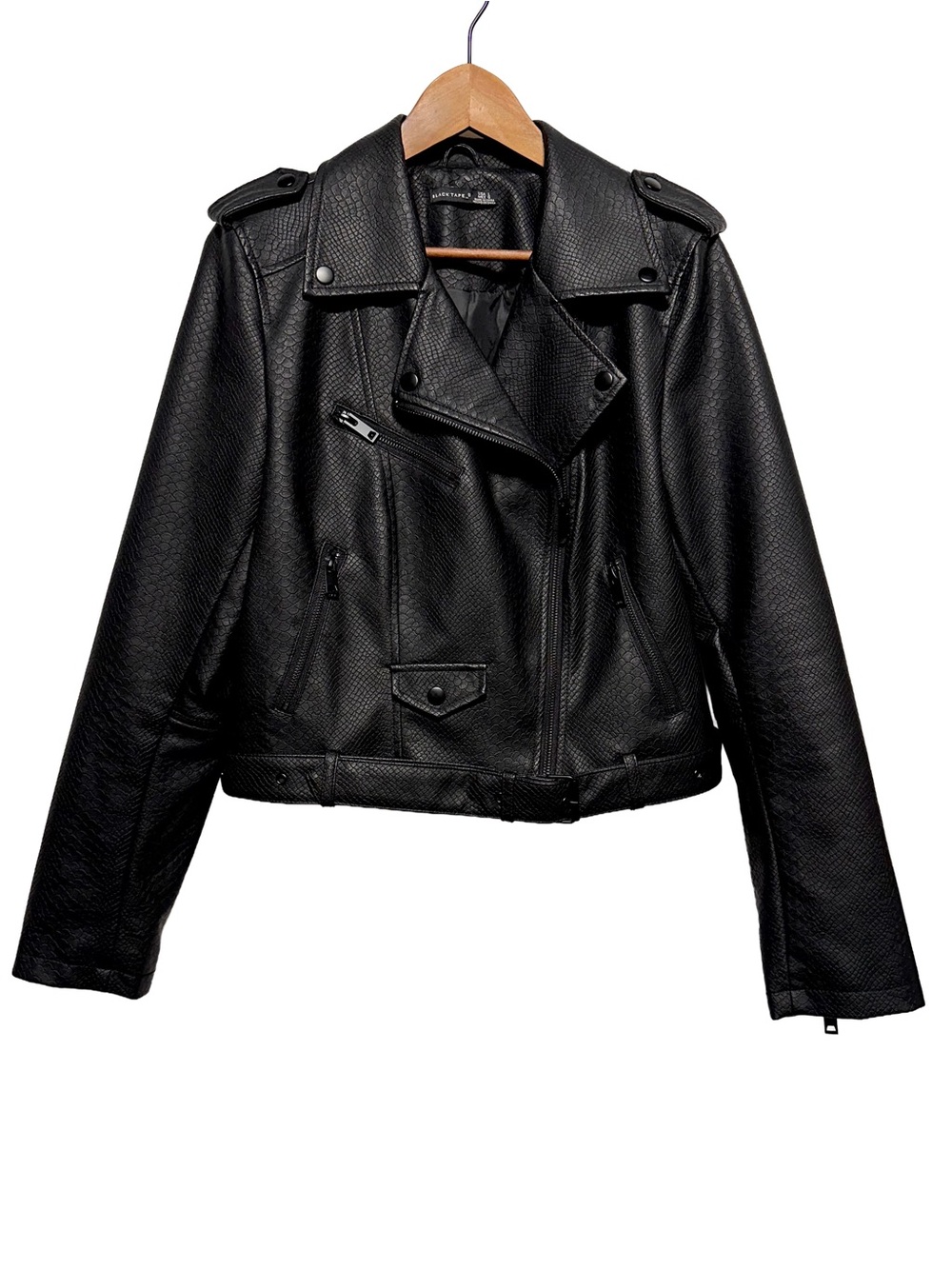 BLACK TAPE Faux Leather Snake Moto Jacket Biker Cropped Edgy Alt